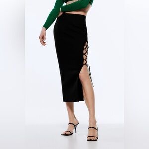ZARA Blogger Favorite Lace-Up Side Black Pencil Skirt - Size S